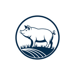 pig silhouette logo vector line art logo design