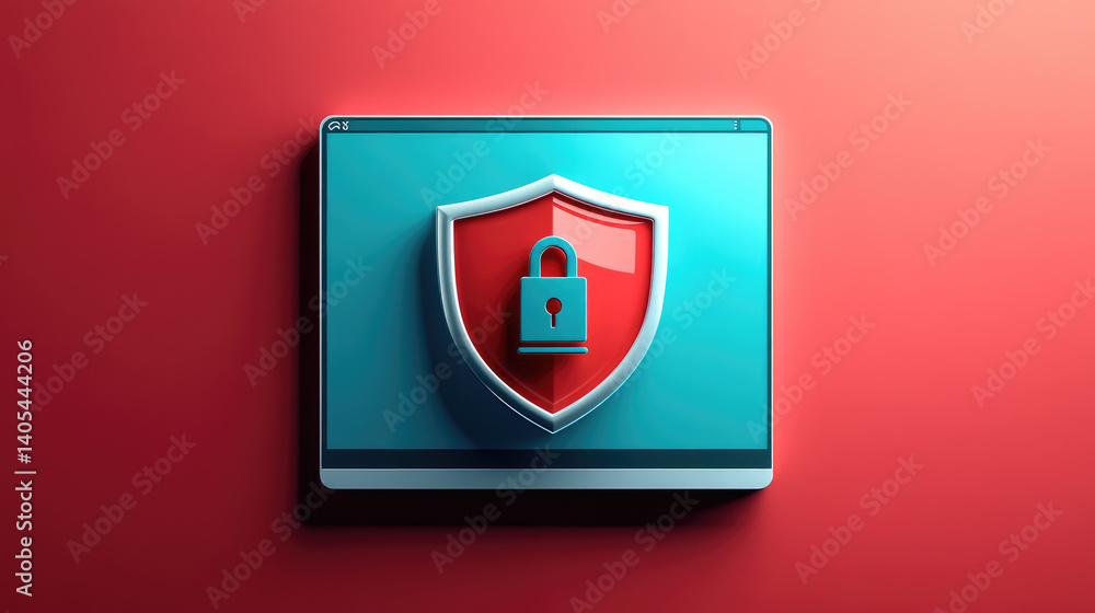 Poster enhancing online protection safe browsing shield icon over web browser window in flat design illustr