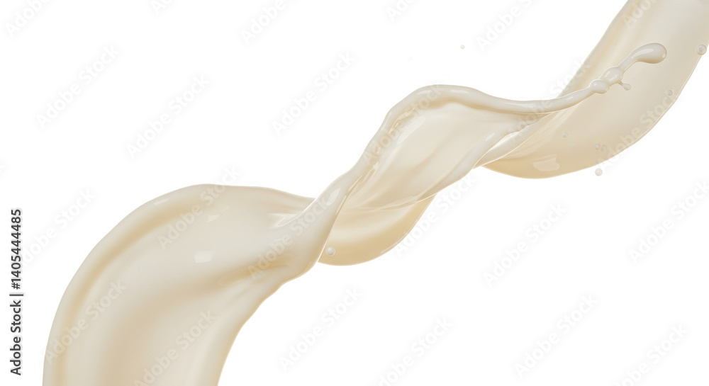 Poster close up of a flowing liquid with a swirling motion against a stark black background in the image