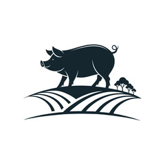 pig silhouette logo vector line art logo design