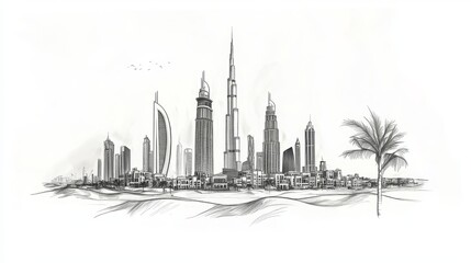 Obraz premium A hand sketch drawing of Dubai city.