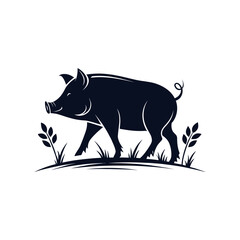 pig silhouette logo vector line art logo design