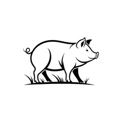 pig silhouette logo vector line art logo design