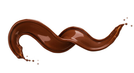 A dynamic splash of rich brown chocolate swirling against a stark black background in a fluid motion