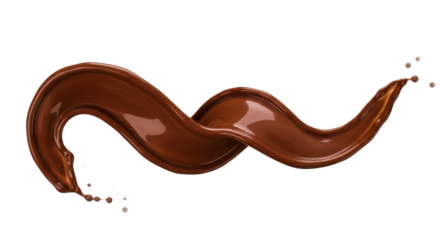 A dynamic splash of rich brown chocolate swirling against a stark black background in a fluid motion