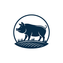 pig silhouette logo vector line art logo design