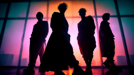 a silhouette photo of posing as K-pop idols