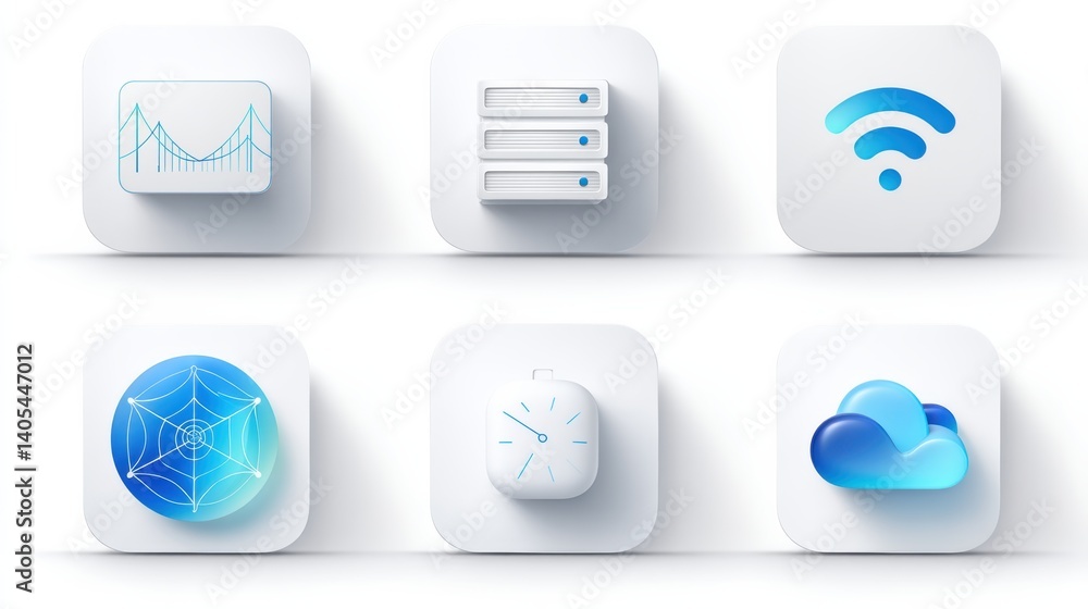 Poster network icon set concept. clean and clear network icons with firewall and wi fi symbols