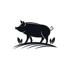 pig silhouette logo vector line art logo design