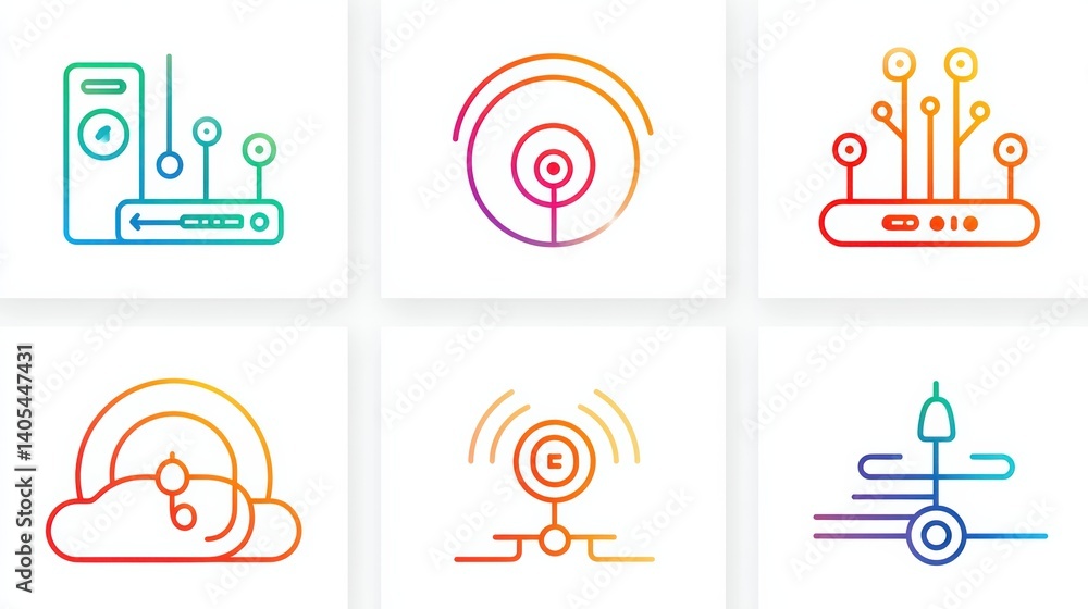 Poster network icon set concept. interconnected network components icons