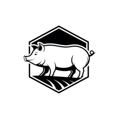 pig silhouette logo vector line art logo design
