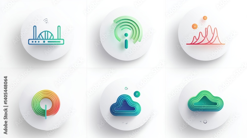 Poster network icon set concept. network technology icons including router firewall and wireless connectivi