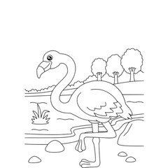 Cute Flamingo Standing in Water – Animal Coloring Page for Kids