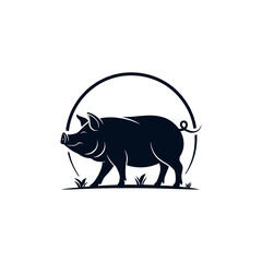 pig silhouette logo vector line art logo design