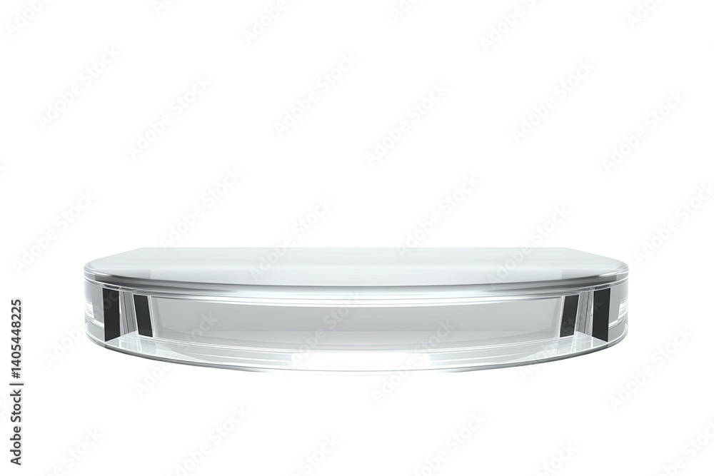 Poster a glossy, transparent display base sits on a transparent background, ready for showcasing products o
