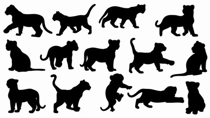 set of lion cub  silhouette vector on white background