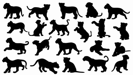 set of lion cub  silhouette vector on white background