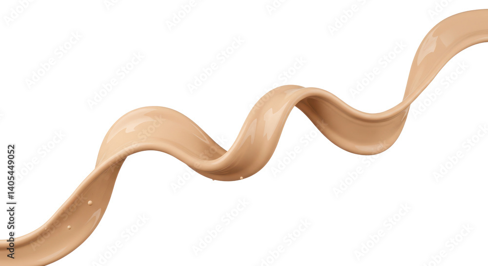 Poster a flowing ribbon of beige liquid against a stark black background in a dynamic and elegant compositi