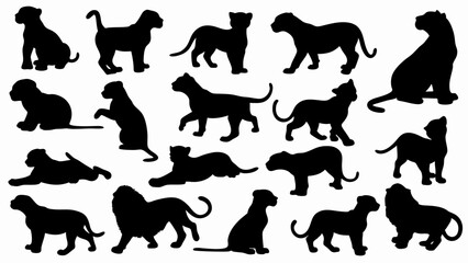 set of lion cub  silhouette vector on white background