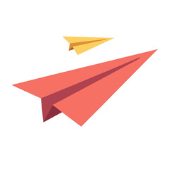 Red and Yellow Paper Airplanes on White Background