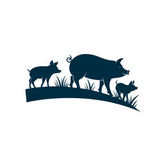 pig silhouette logo vector line art logo design