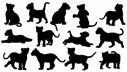 set of lion cub  silhouette vector on white background