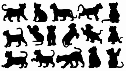 set of lion cub  silhouette vector on white background