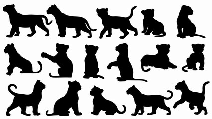 set of lion cub  silhouette vector on white background