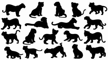 set of lion cub  silhouette vector on white background