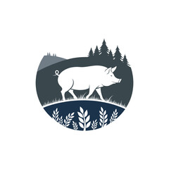 pig silhouette logo vector line art logo design