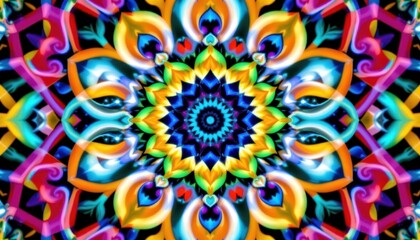 Interlinked Shapes Design an intricate pattern of interlinked rings in complementary colors, forming a kaleidoscopic effect.