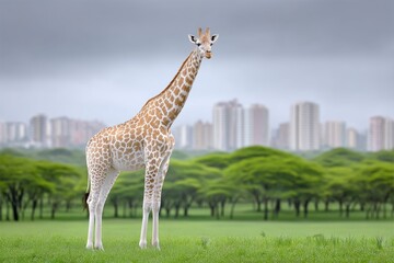 Obraz premium A beautiful giraffe portrait with lush Nairobi forest in the background