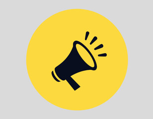 Yellow circle with black megaphone icon