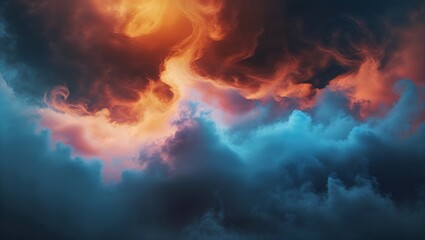 Fototapeta premium Fiery Sunset Cloudscape: A Symphony of Orange and Blue Hues