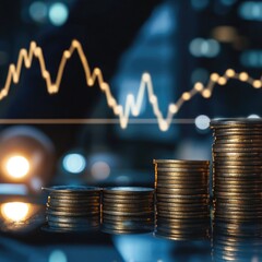 Stacks of coins with rising graph