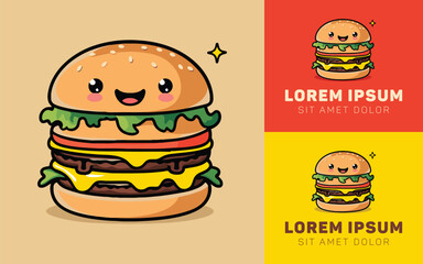 Juicy Burger Icon Logo with Fresh Veggies and Crispy Patties