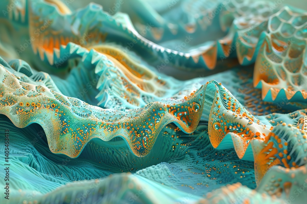 Aufkleber abstract landscape in teal and orange featuring intricate patterns and textures
