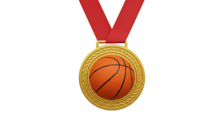 Isolated Basketball Medal with Red Ribbon
