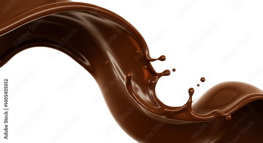 Poster a dynamic splash of dark chocolate against a stark black backdrop creating a smooth and flowing wave