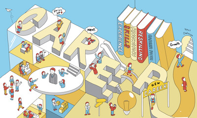 転職・キャリアについて考える人々のイラスト