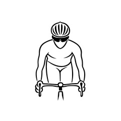 Obraz premium Cyclist riding bike icon in black outline style on white background