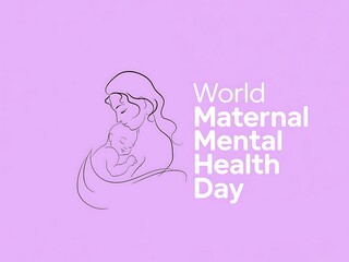 A mother's gentle embrace, a symbol of love and care on World Maternal Mental Health Day, depicted in delicate line art against a soft lavender background.