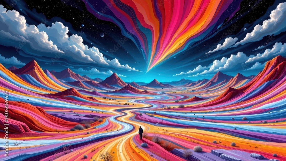 Poster surreal landscape create an abstract landscape where the ground and sky merge in vibrant colors and 