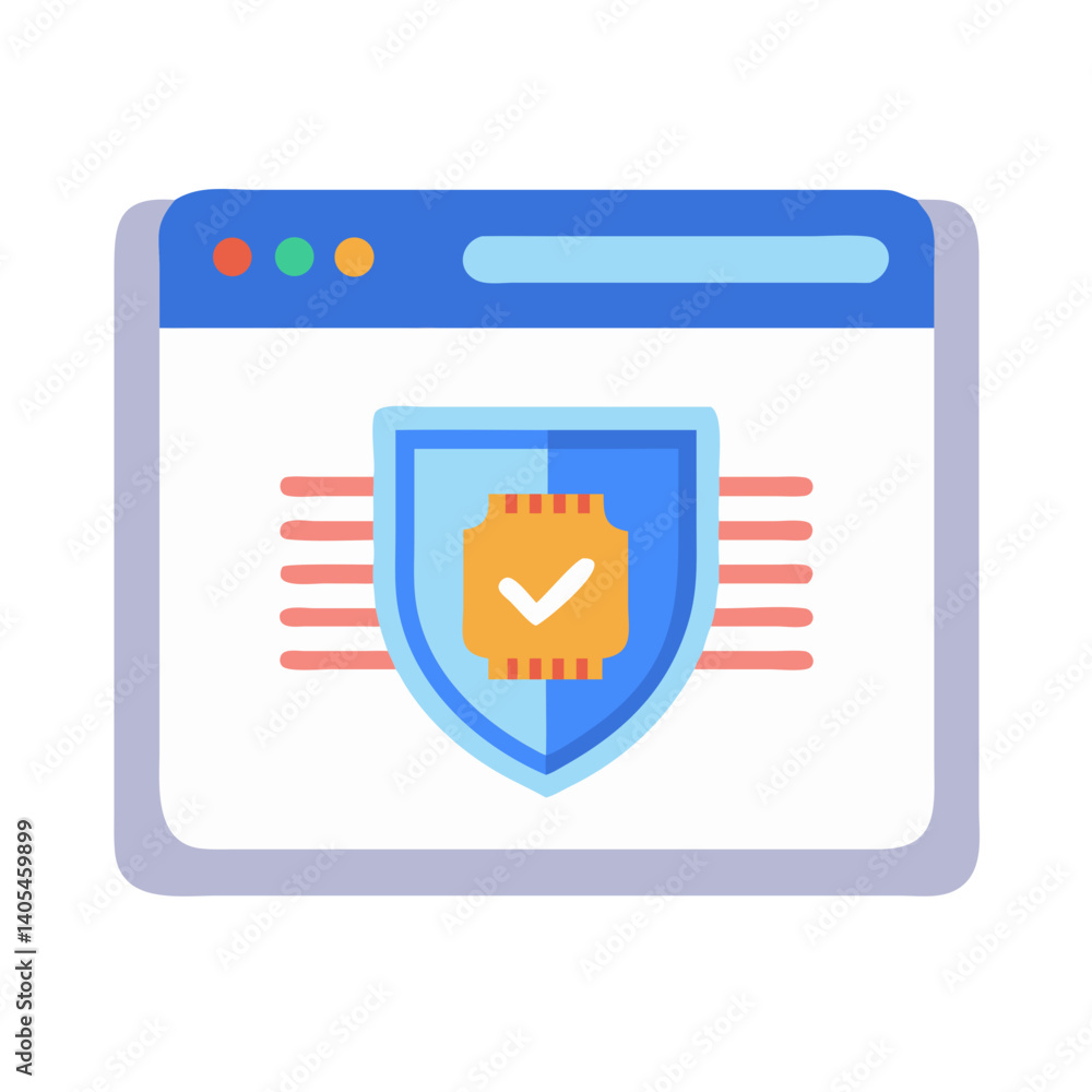Poster Browser Window with Shield and Chip Icon – Cybersecurity and Data Protection Symbol