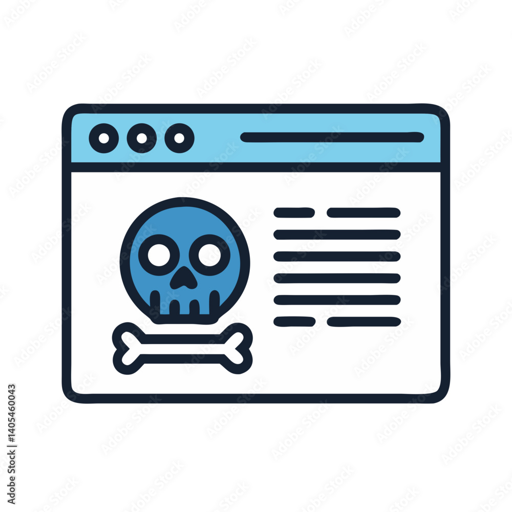 Poster browser window with skull virus icon – cybersecurity and malware protection symbol