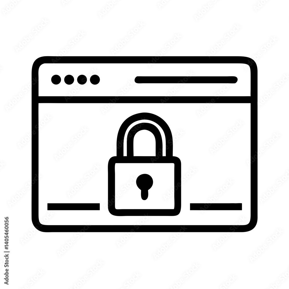 Poster browser with padlock icon representing secure internet connection and protected browsing
