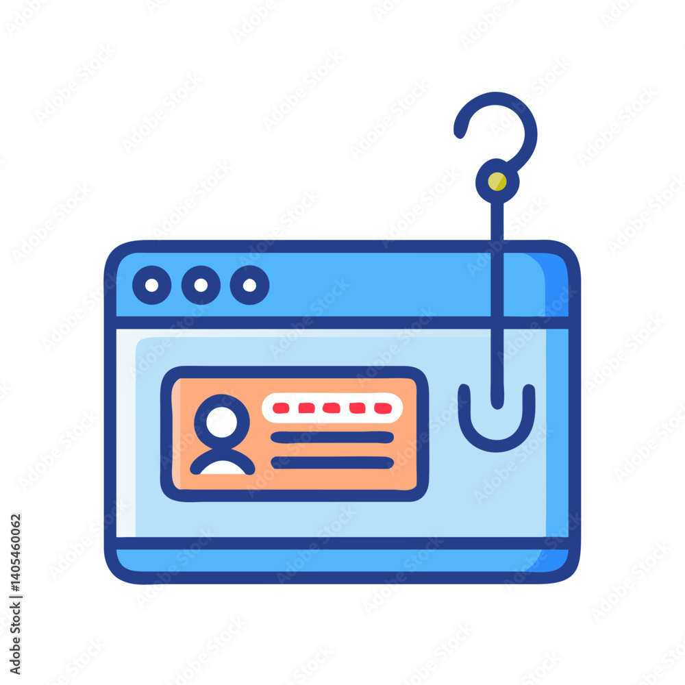 Poster browser with login and phishing hook icon representing online fraud and security threat