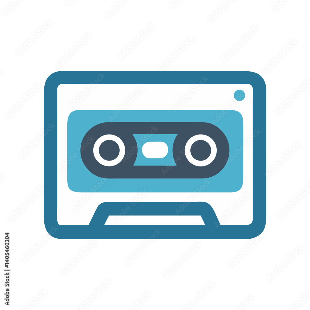 Poster cassette tape icon representing retro audio media and analog sound recording