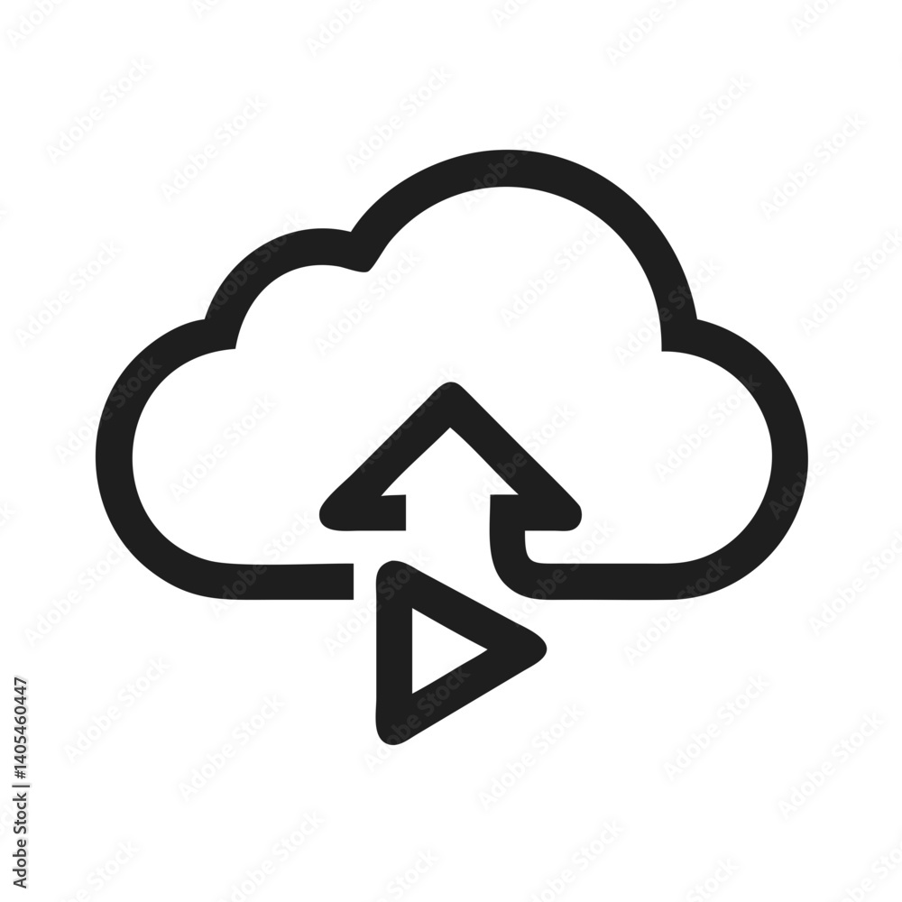 Poster Cloud Upload with Play Icon Representing Media Streaming and Cloud-Based Content Delivery