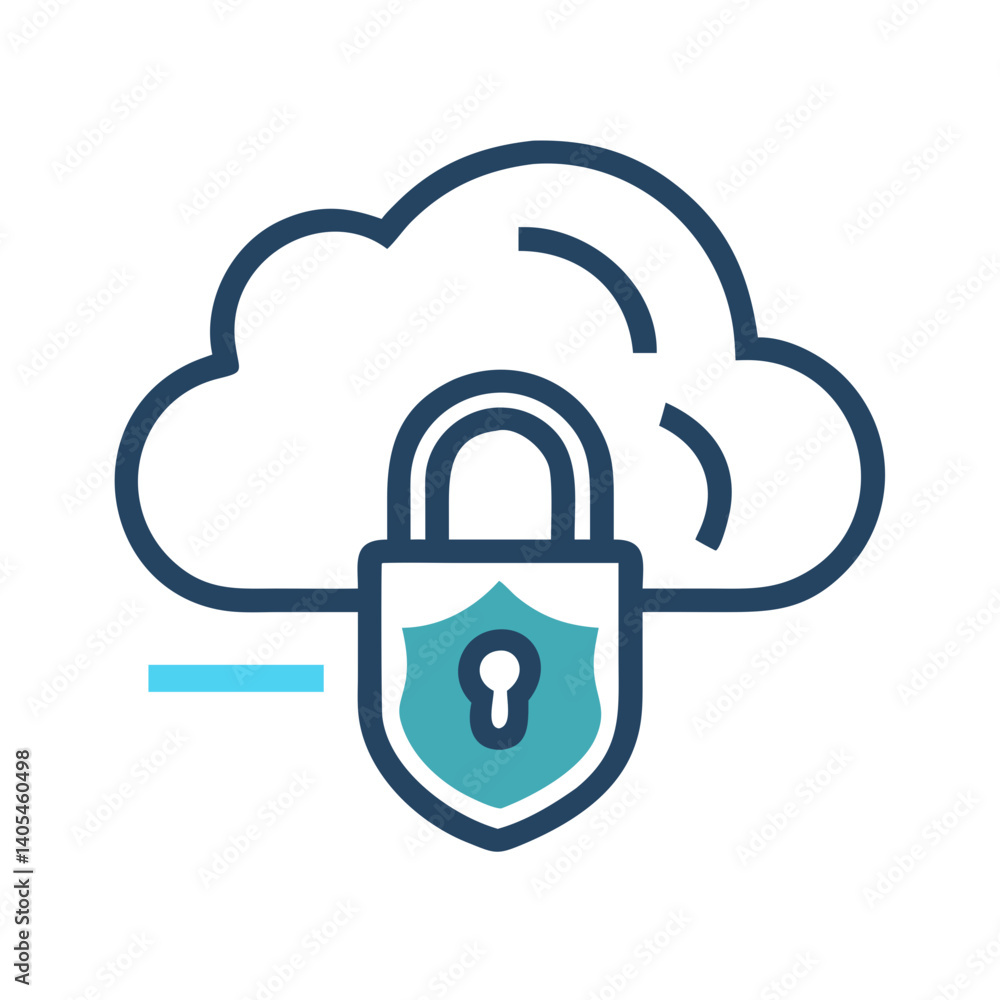 Poster Cloud with Lock Shield Icon Representing Secure Cloud Storage and Data Protection